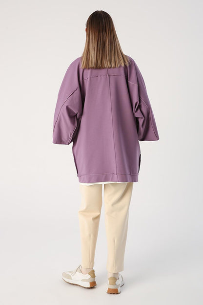 Dark Lilac Bat Sleeve Oversize Cardigan