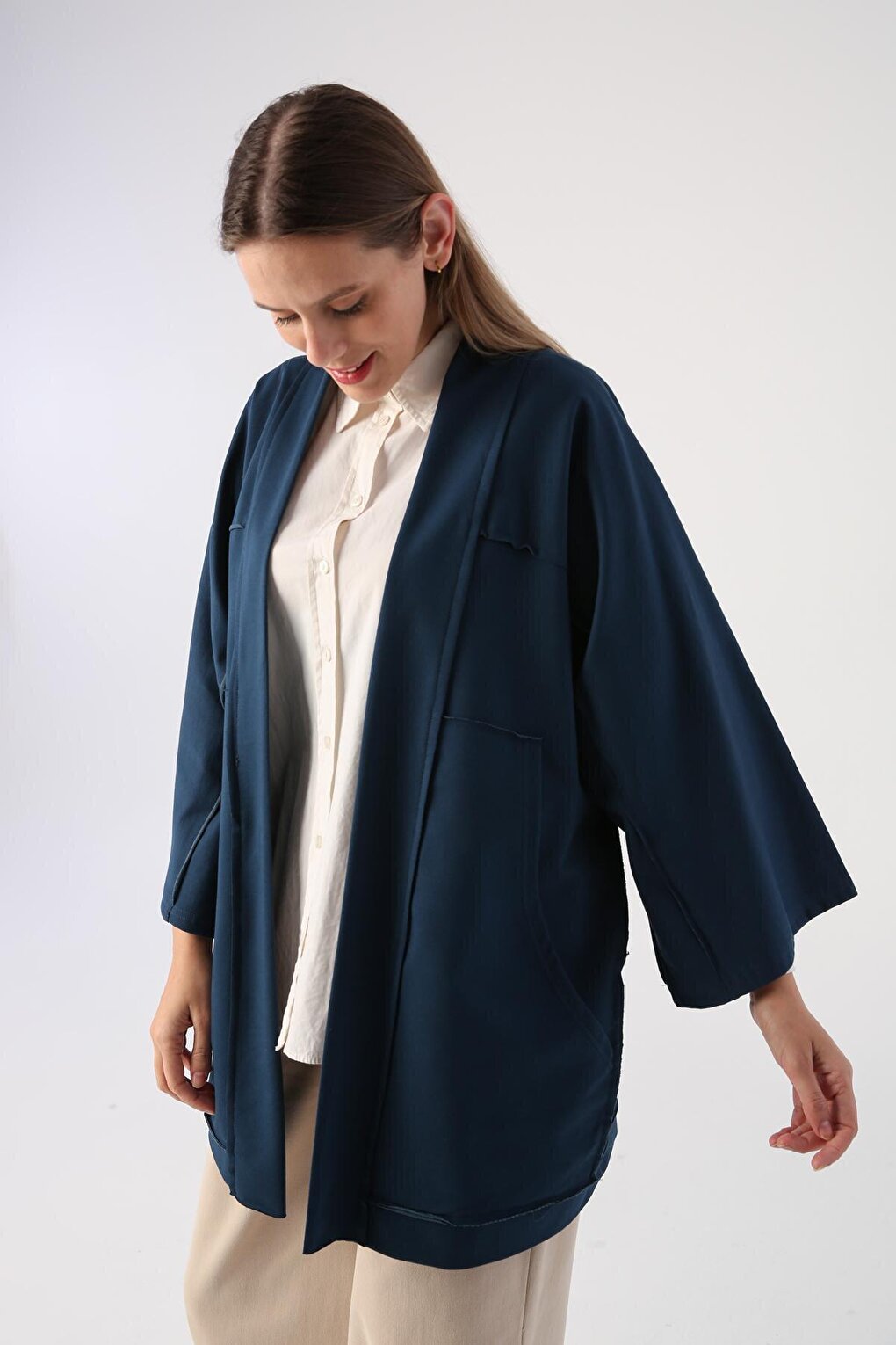 Dark Indigo Bat Sleeve Oversize Cardigan