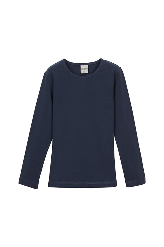 Light Navy Blue Girl's Plain Basic Lycra Long Sleeve T-Shirt