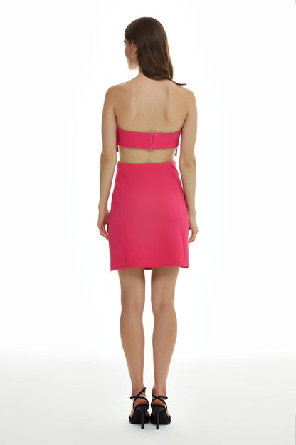 Bow Detailed Cut Out Mini Dress Fuchsia