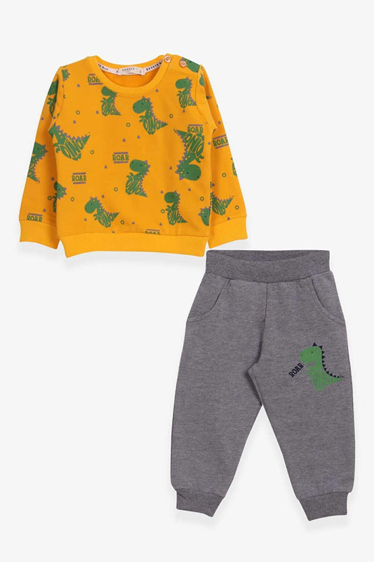 Baby Boy Tracksuit Set, Cute Dinosaur Patterned Mustard Yellow (Age 1-1.5)