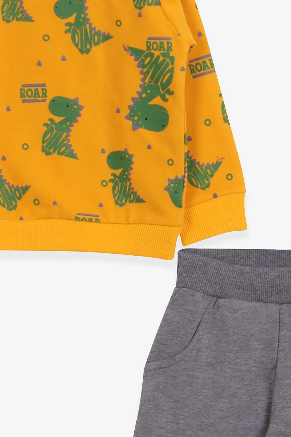 Baby Boy Tracksuit Set, Cute Dinosaur Patterned Mustard Yellow (Age 1-1.5)