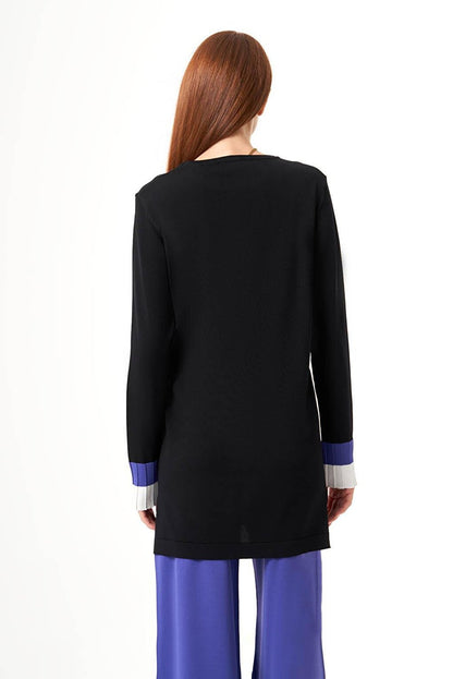 Rayon Knitwear Black Tunic with Pleated Sleeves