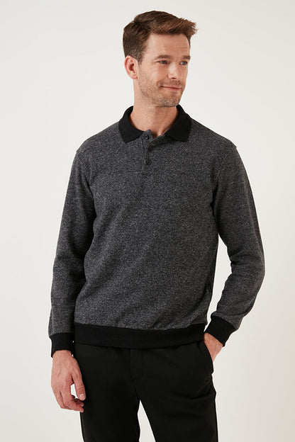 Cotton Regular Fit Buttoned Polo Neck Sweater 456211