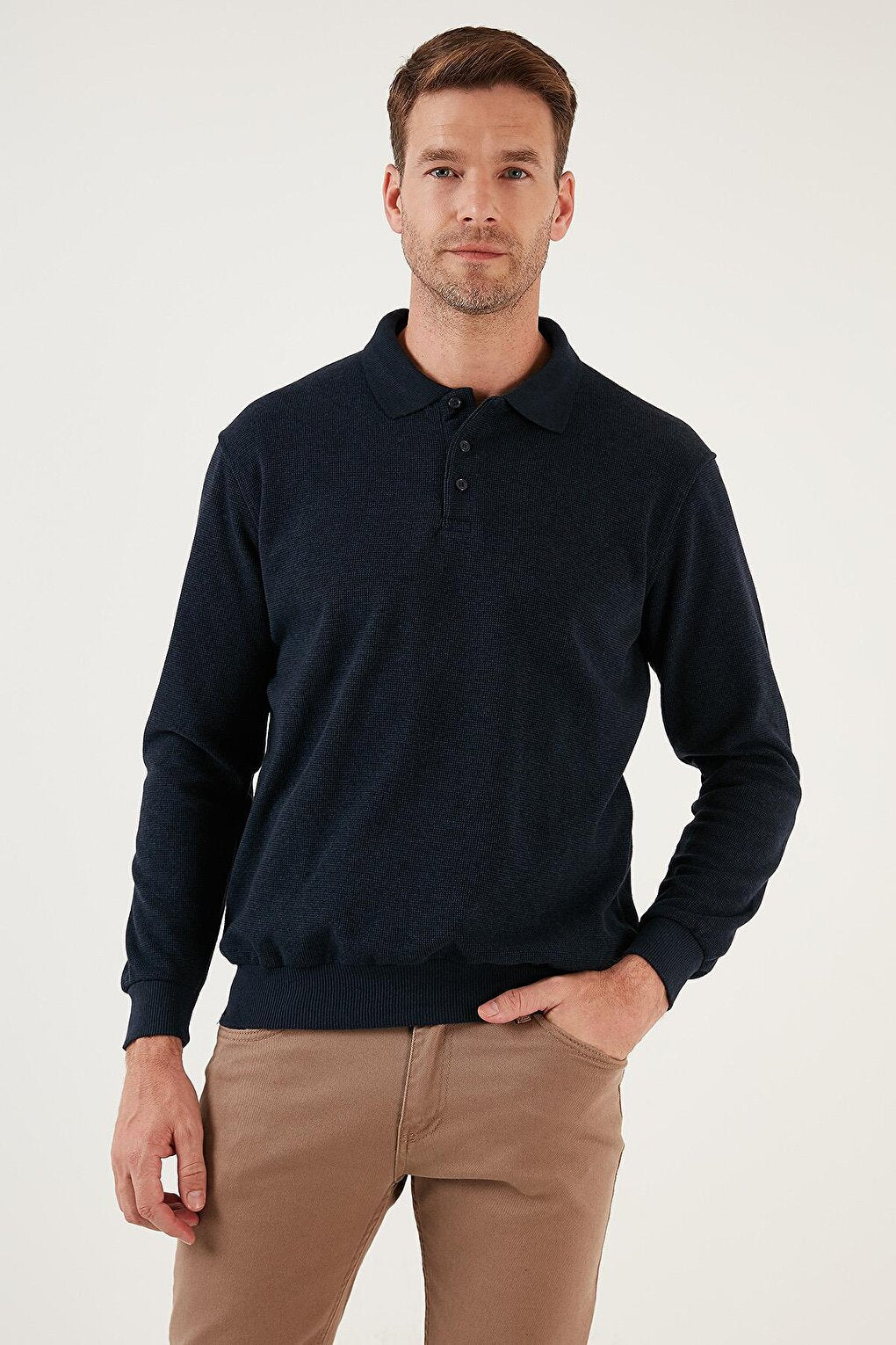 Cotton Regular Fit Buttoned Polo Neck Sweater 456211