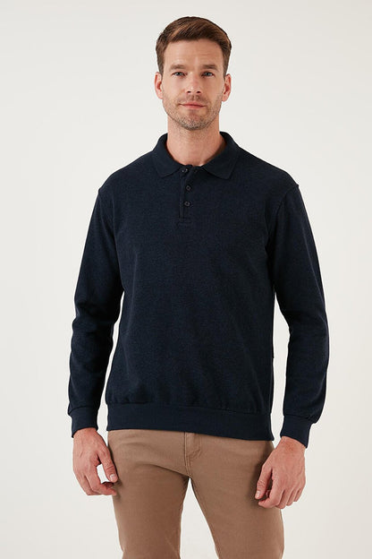 Cotton Regular Fit Buttoned Polo Neck Sweater 456211