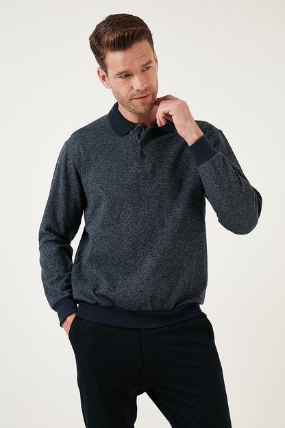 Cotton Regular Fit Buttoned Polo Neck Sweater 456211