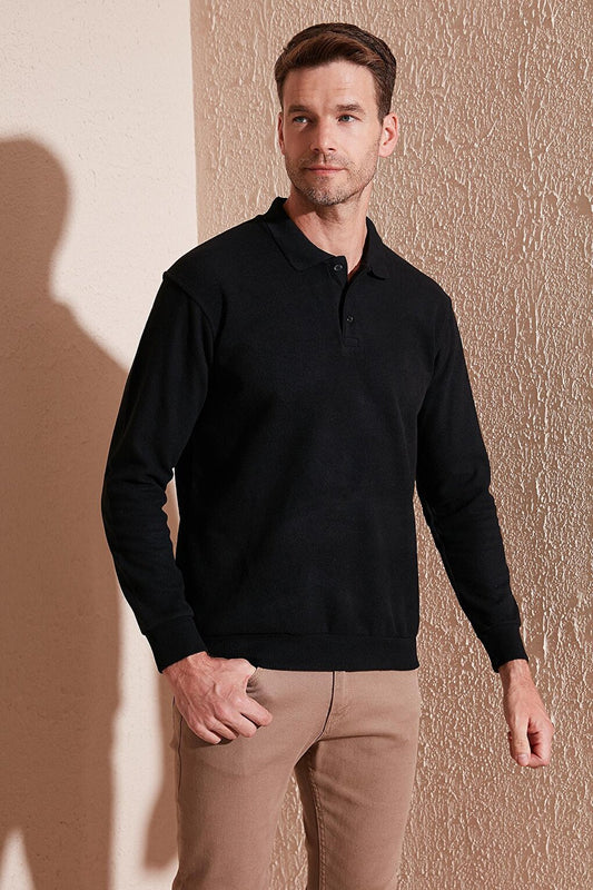 Cotton Regular Fit Buttoned Polo Neck Sweater 456211