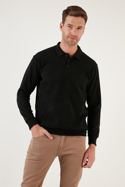 Cotton Regular Fit Buttoned Polo Neck Sweater 456211