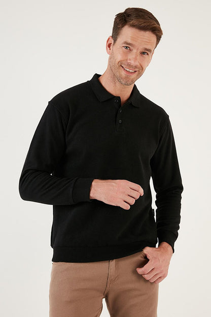 Cotton Regular Fit Buttoned Polo Neck Sweater 456211