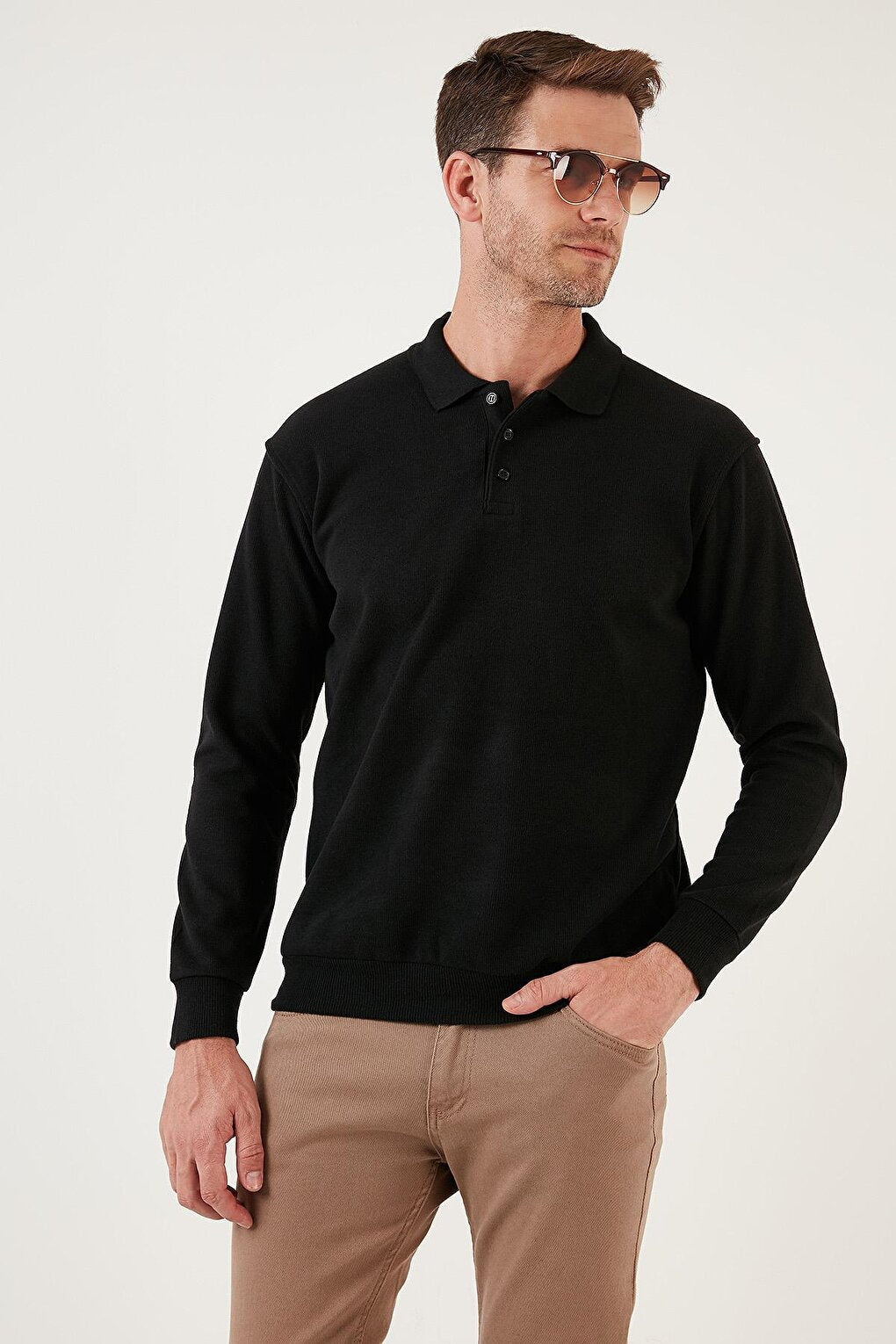 Cotton Regular Fit Buttoned Polo Neck Sweater 456211