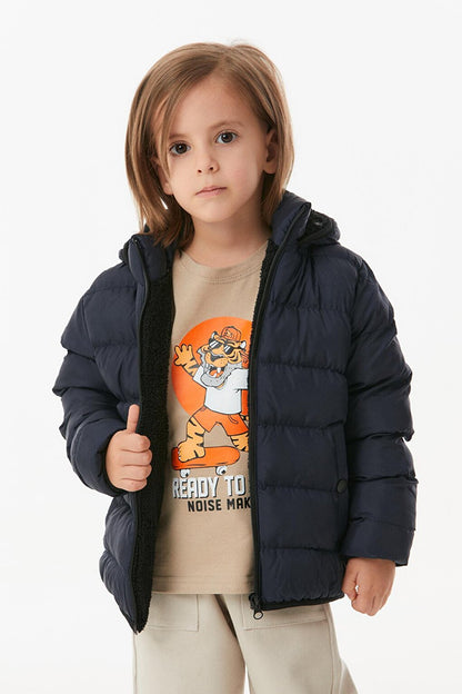 Hooded Unisex Children's Puffer Coat with Snap Pockets