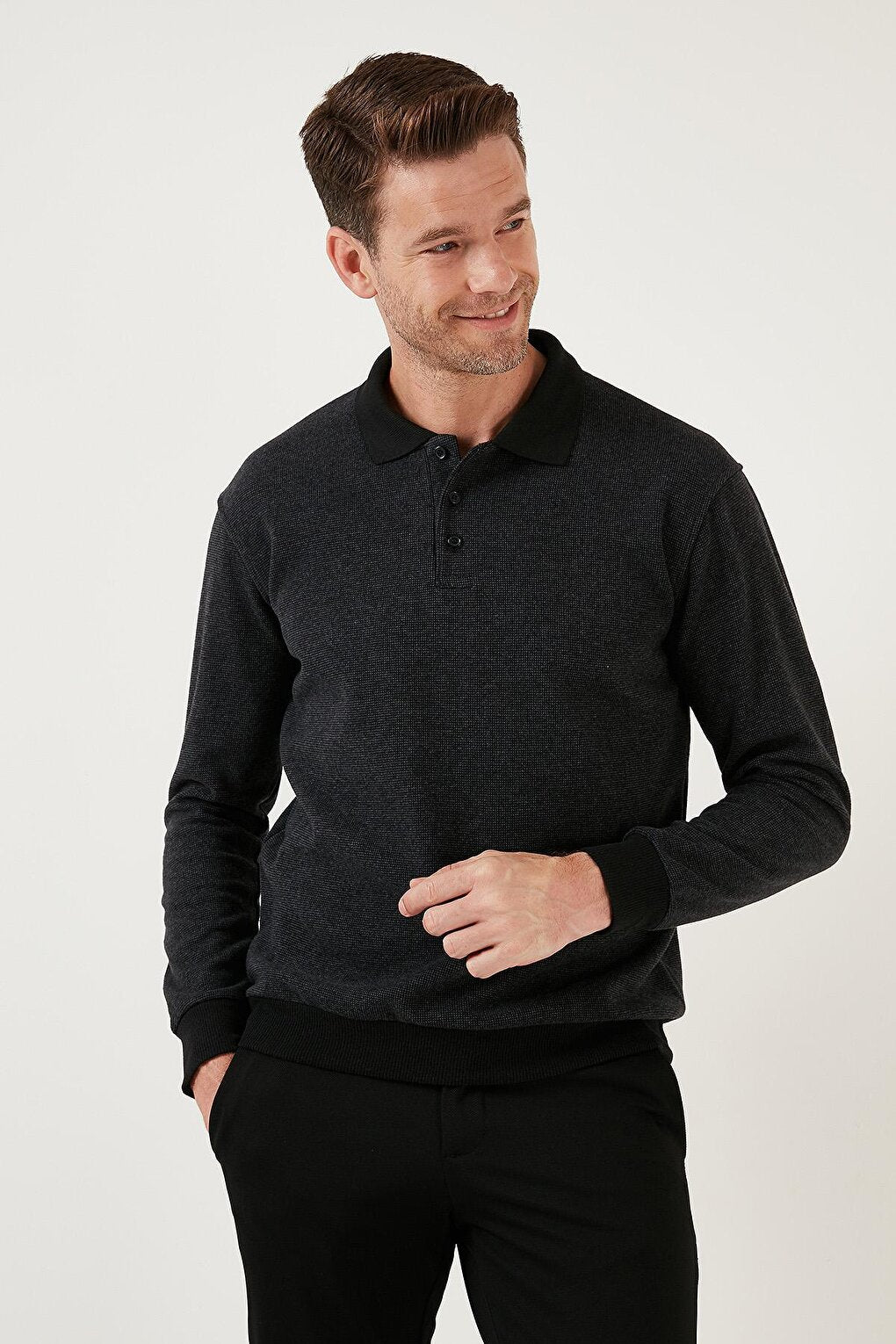 Cotton Regular Fit Buttoned Polo Neck Sweater 456211