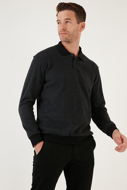 Cotton Regular Fit Buttoned Polo Neck Sweater 456211