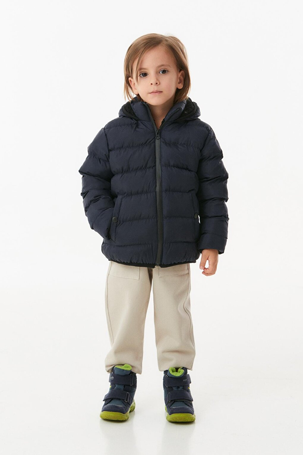 Hooded Unisex Children's Puffer Coat with Snap Pockets