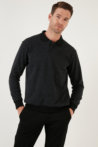 Cotton Regular Fit Buttoned Polo Neck Sweater 456211