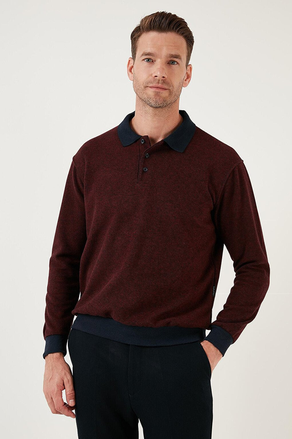 Cotton Regular Fit Buttoned Polo Neck Sweater 456211