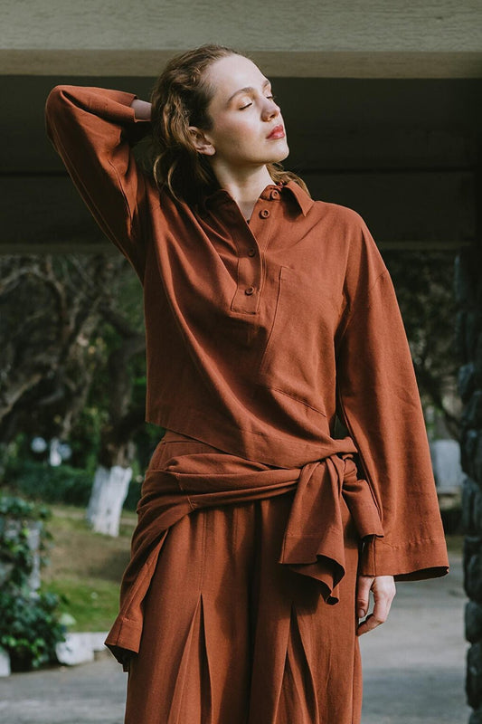 Bitter Brown Large Pocketed Linen Shirt