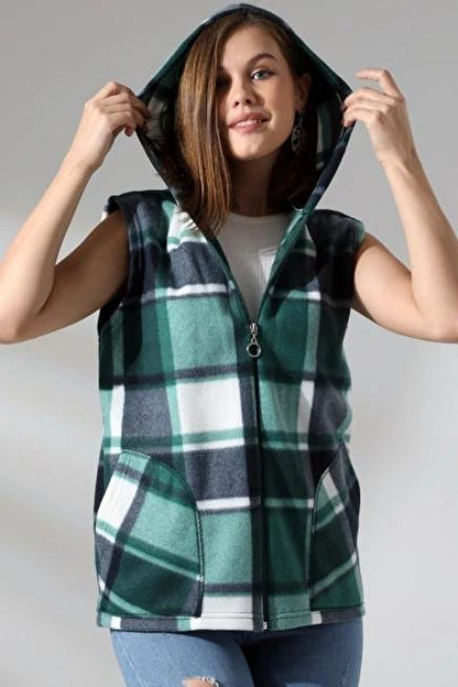 Plaid Hooded Fleece Vest