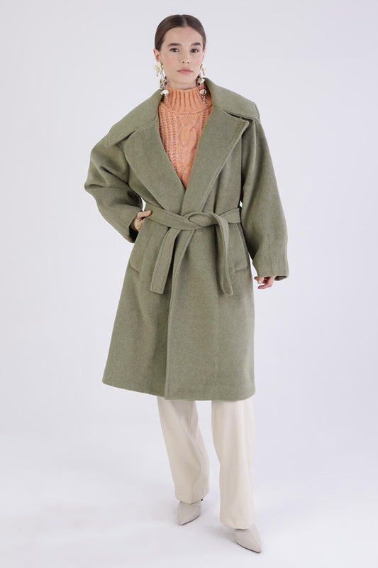 Green Oversize Belted Cashmere Coat