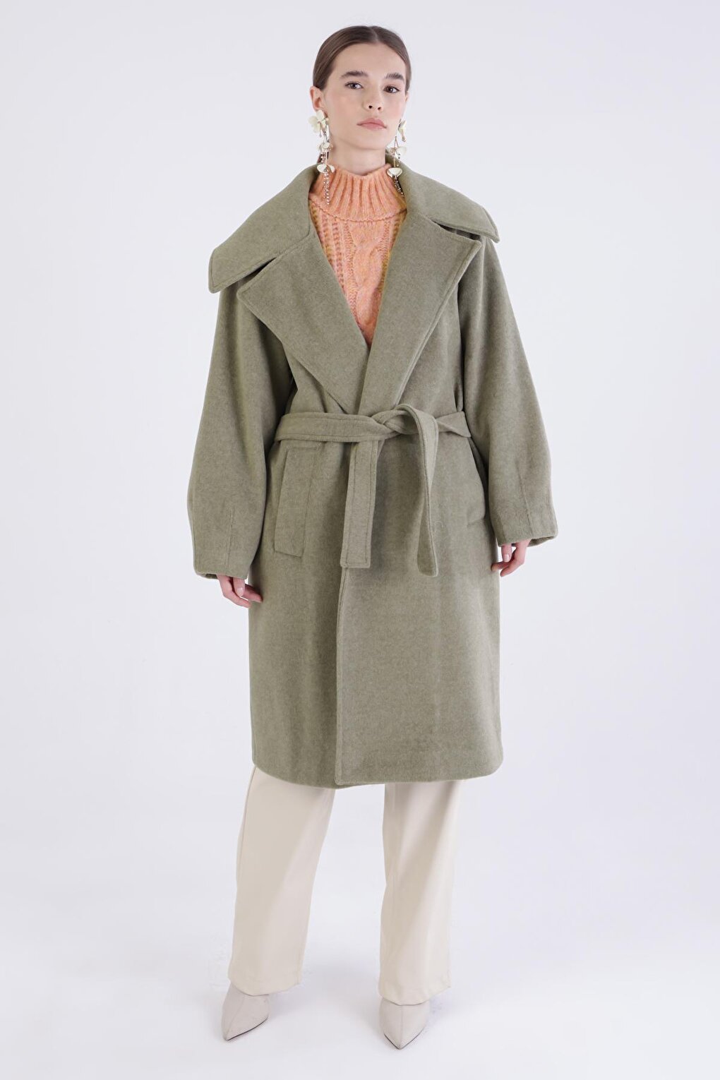 Green Oversize Belted Cashmere Coat