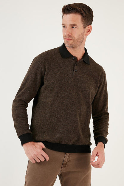 Cotton Regular Fit Buttoned Polo Neck Sweater 456211