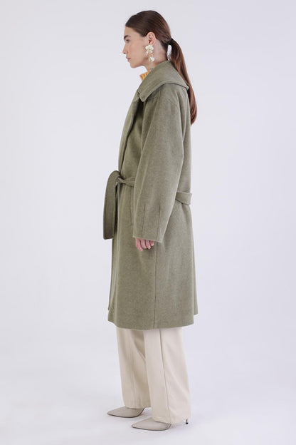 Green Oversize Belted Cashmere Coat