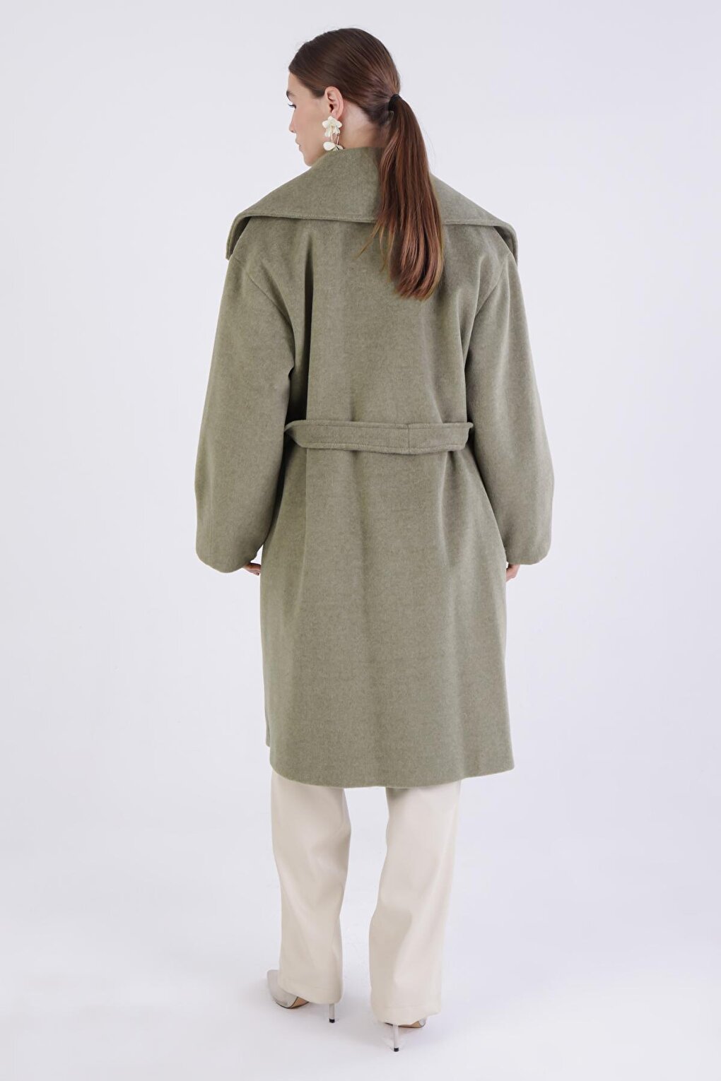 Green Oversize Belted Cashmere Coat