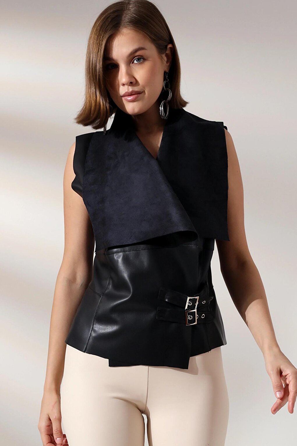 Waist Belt Faux Leather Vest