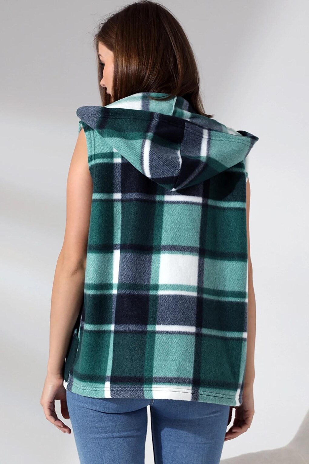 Plaid Hooded Fleece Vest