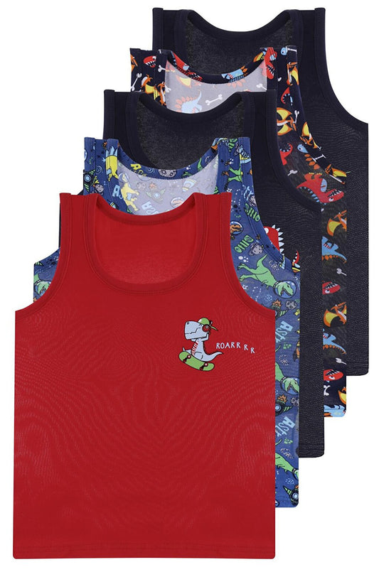 Boy's Strappy Undershirt 5 Pack Printed Lycra