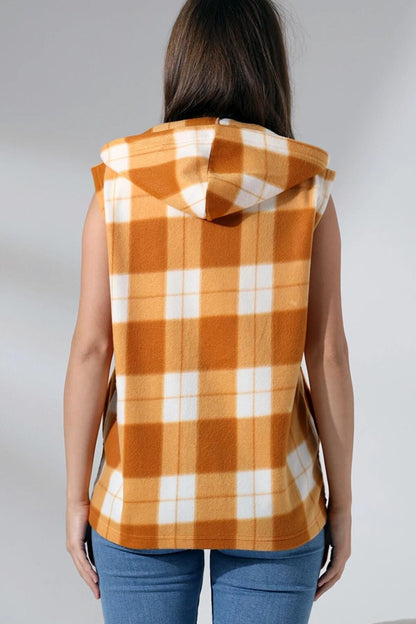 Plaid Hooded Fleece Vest