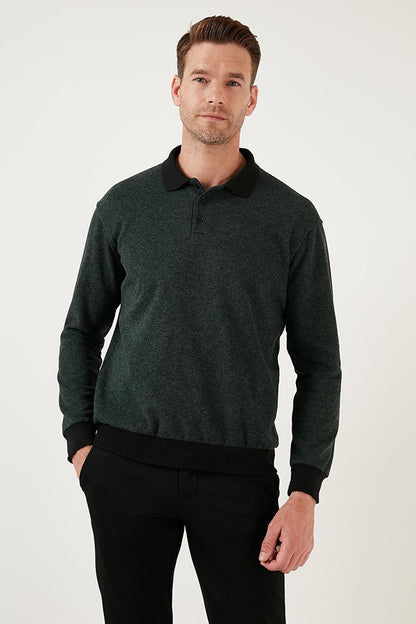 Cotton Regular Fit Buttoned Polo Neck Sweater 456211