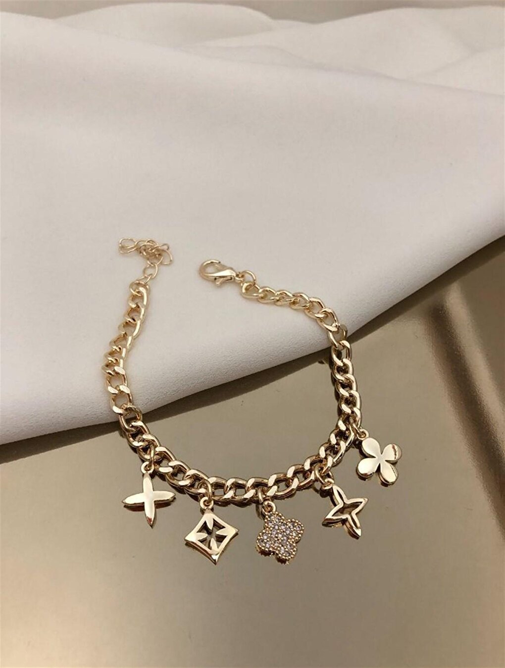 Clover North Star Flower Figured Charm Bracelet