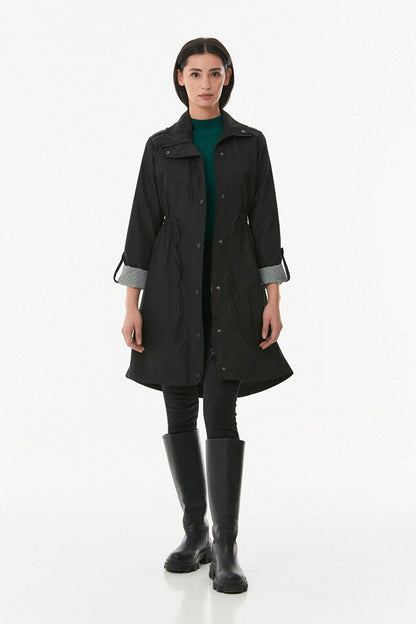 Trench Coat with Folded Sleeves and Elastic Waist