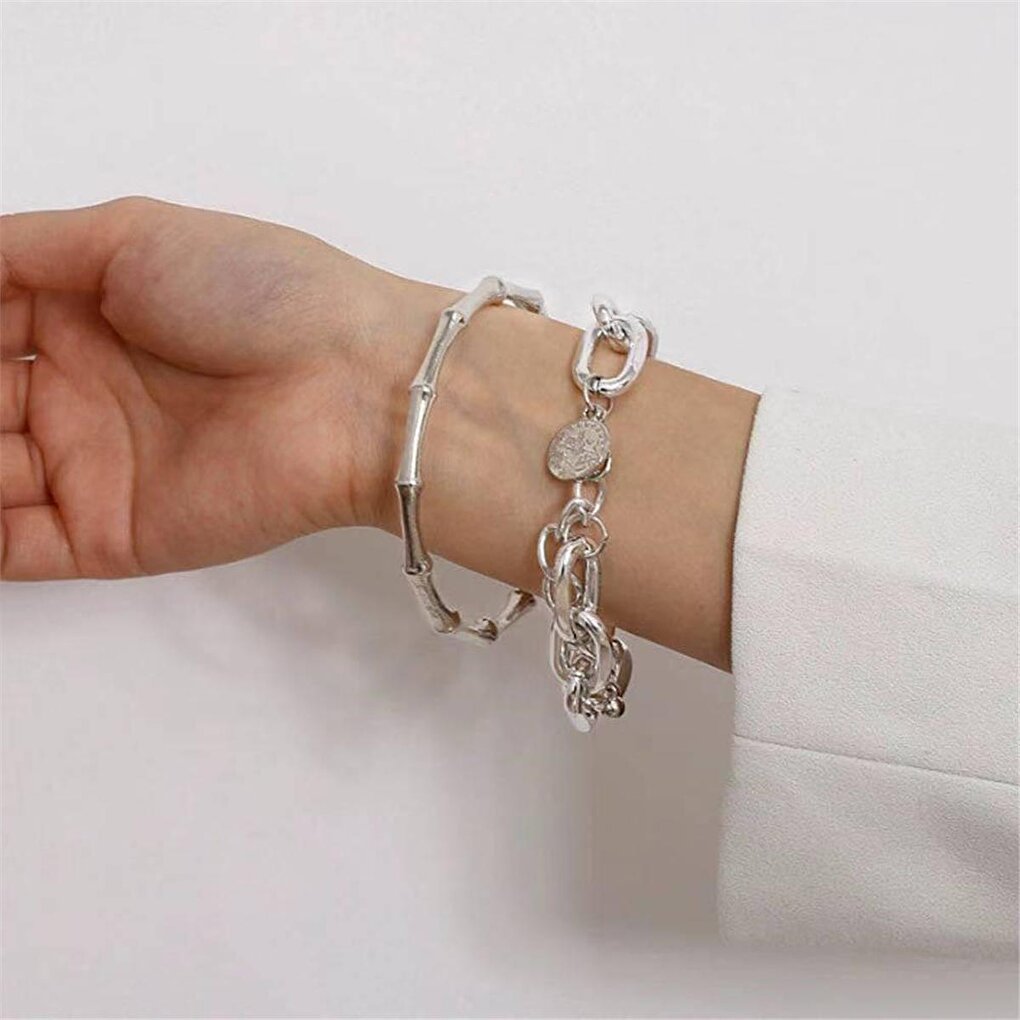 Set of Two Silver Color Bracelets