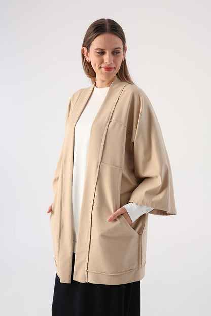 Beige Bat Sleeve Oversize Cardigan