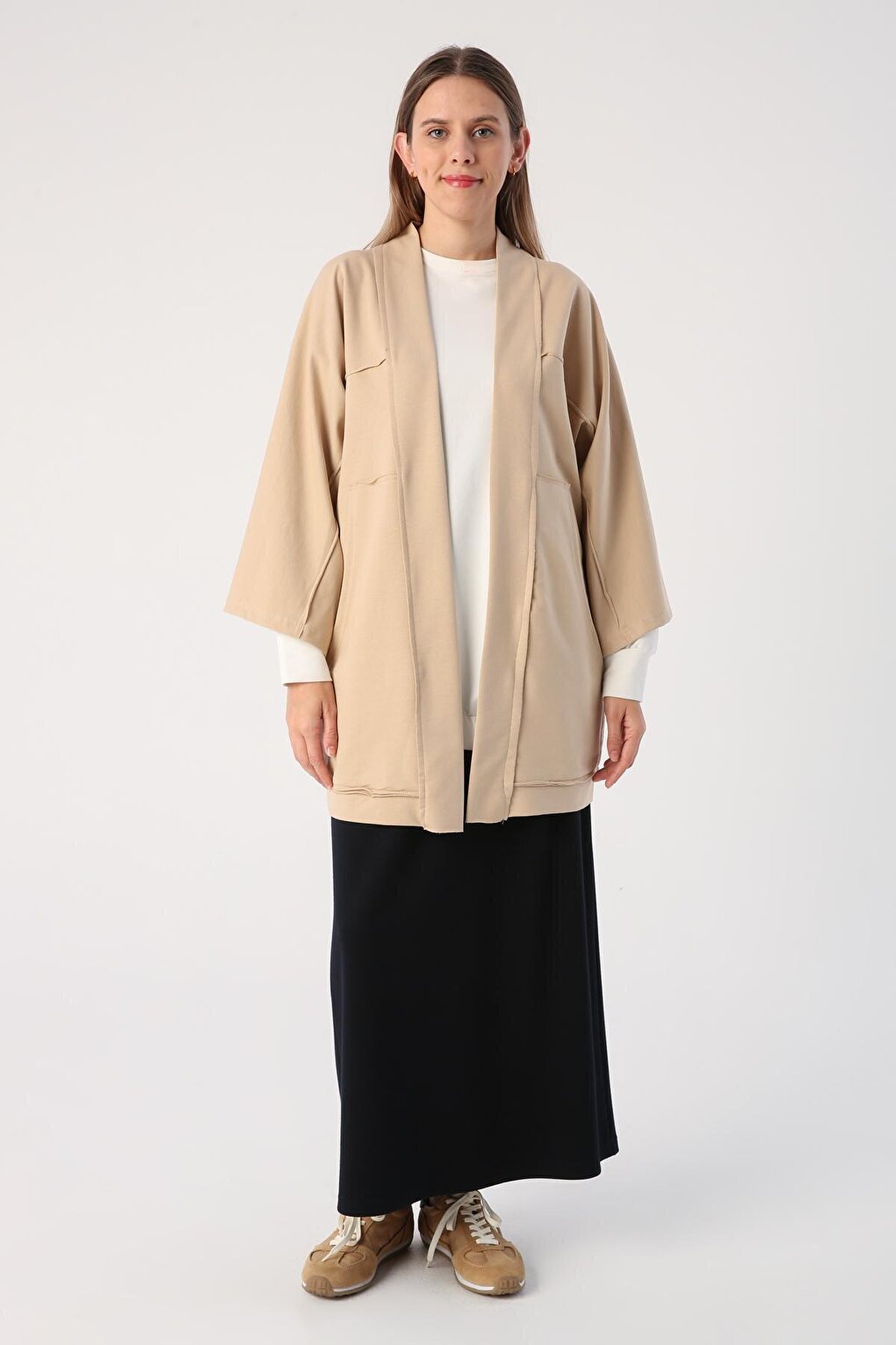 Beige Bat Sleeve Oversize Cardigan