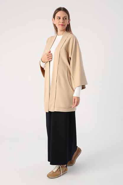 Beige Bat Sleeve Oversize Cardigan