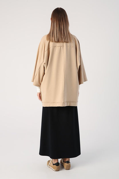 Beige Bat Sleeve Oversize Cardigan