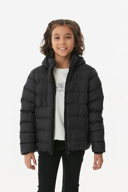 Hooded Unisex Kids Puffer Coat with Snap Pockets