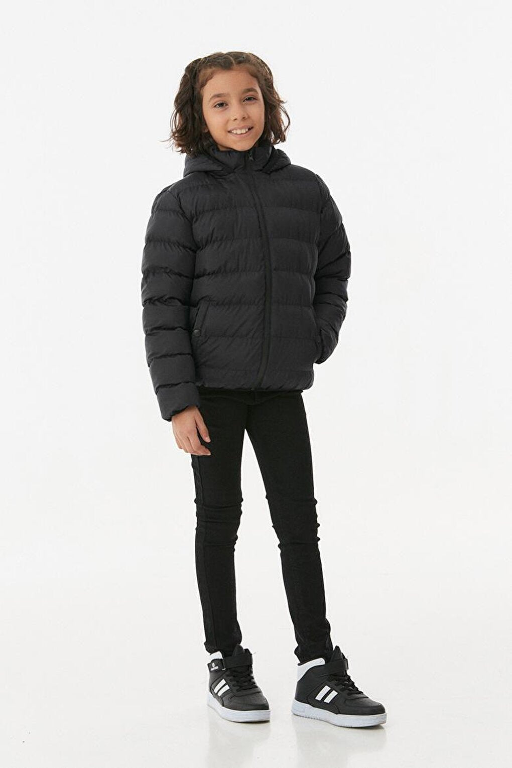 Hooded Unisex Kids Puffer Coat with Snap Pockets