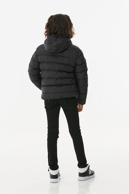 Hooded Unisex Kids Puffer Coat with Snap Pockets