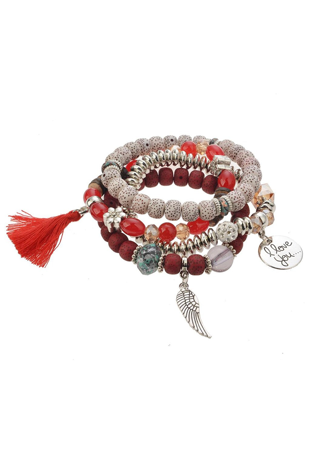 Set of 4 Red Tassel Bracelets