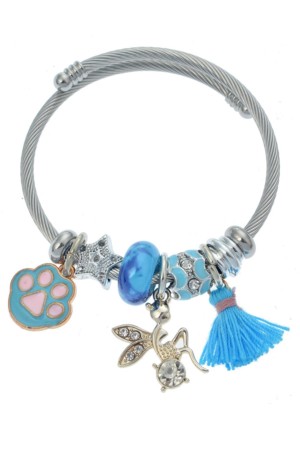 Charm Bracelet with Blue Winged Girl Paw Figure