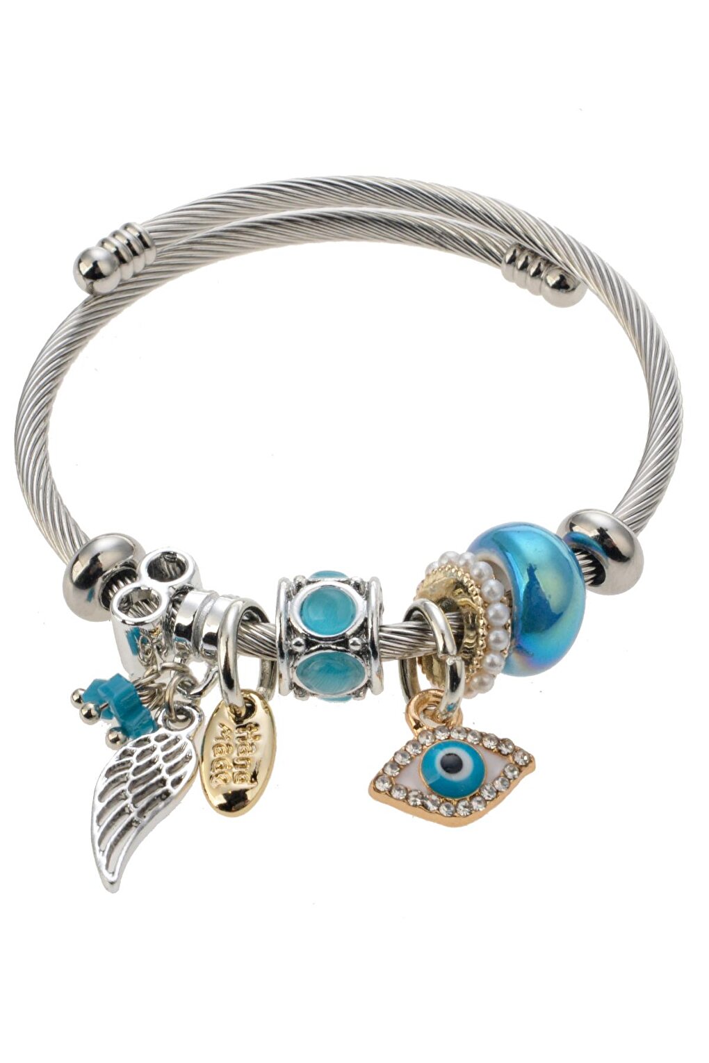 Silver Color Charm Bracelet with Evil Eye Bead