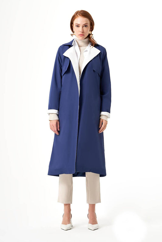 Indigo-Stone Trench Coat with Collar Garnish