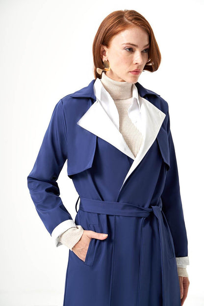 Indigo-Stone Trench Coat with Collar Garnish