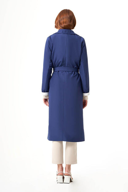 Indigo-Stone Trench Coat with Collar Garnish