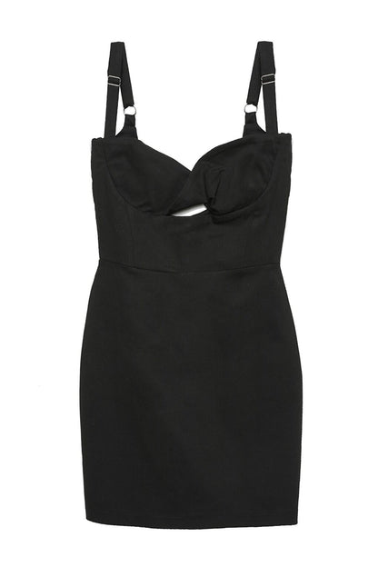 Knot Detailed Strappy Mini Dress Black